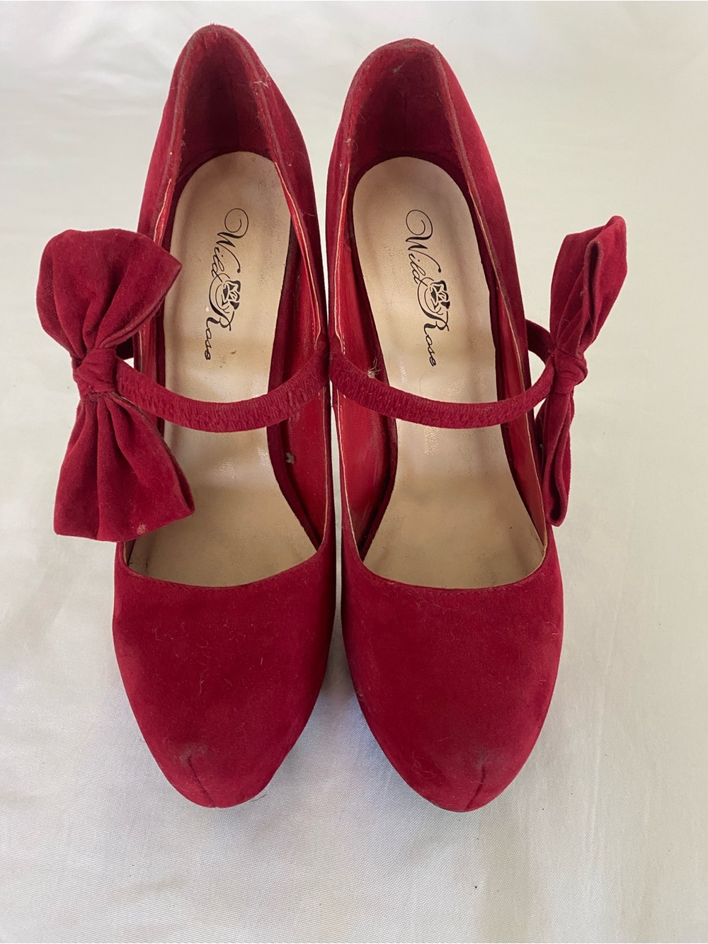 Wild Rose Red Suede Bow Mary Jane Heels
